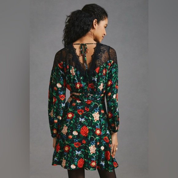 NWOT ANTHROPOLOGIE rose Lace V-Neck Mini long sleeve Dress - Picture 4 of 12